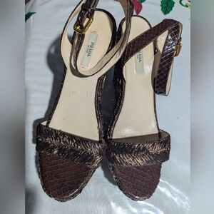 Prada Dark Brown Textured Leather Slingback Heels